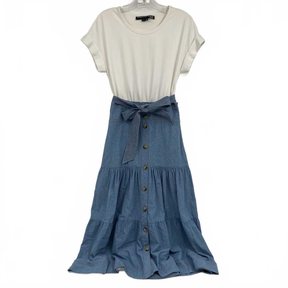 Veronica Beard White Blue Emmitt Chambray Midi Dress | XS Regular
